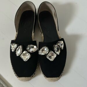 Brand new worn one suede flat Jimmy Choo espadrilles with large crystals